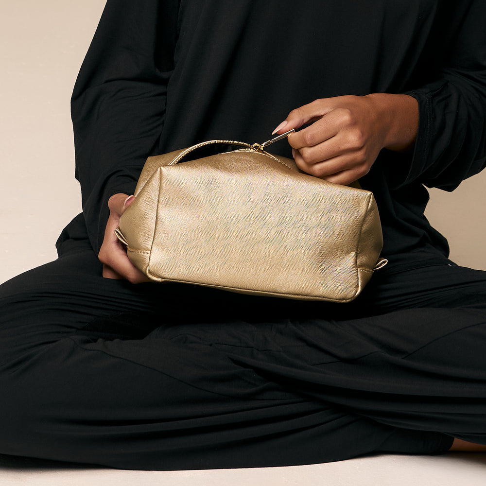 Gold metallic makeup bag