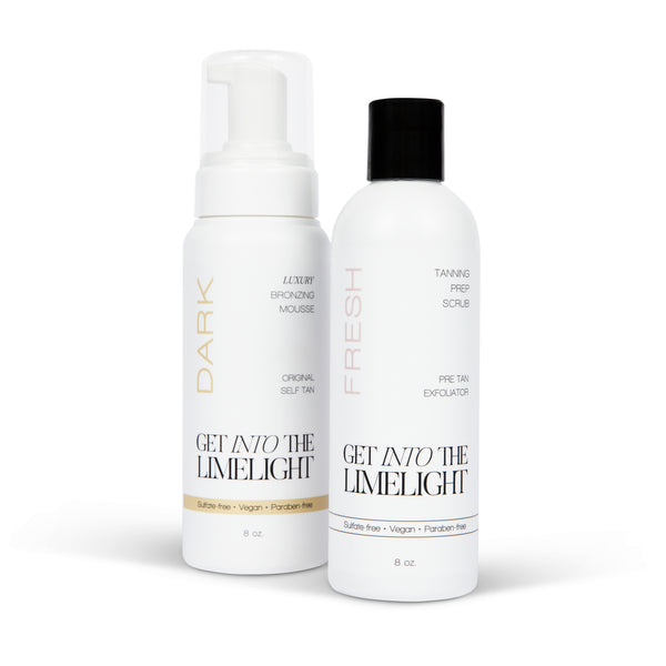 Dark self tanning mousse and pre-tan exfoliating scrub set