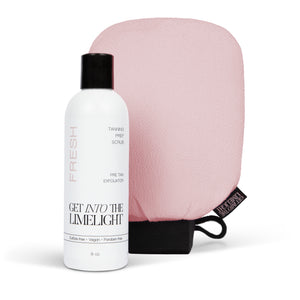 Exfoliating kit with pre-tan scrub and exfoliating mitt
