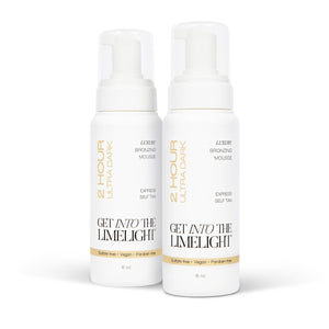 2 Hour Ultra Dark self tanner twin pack, two bottles of tanning mousse